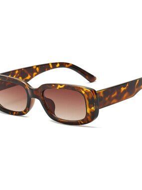 Trendy Rectangle Leopard Brown Sunglasses Women Men Retro Square Fashion Shades